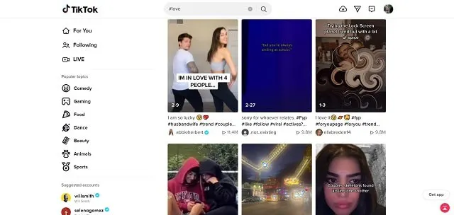 #Love screenshot from TikTok