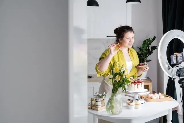 Influencer showcasing products on social media - product placement/subliminal advertising concept